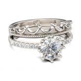 Jeulia Crown Round Cut Sterling Silver Ring Set