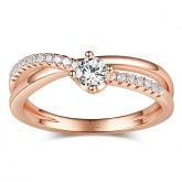 Jeulia Rose Gold Tone Round Cut Sterling Silver Promise Ring