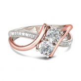 Jeulia Two Stone Crossover Round Cut Sterling Silver Ring