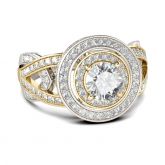 Jeulia Two Tone Double Halo Round Cut Sterling Silver Ring