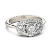 Jeulia Halo Three Stone Round Cut Sterling Silver Ring