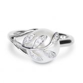 Jeulia Leaf Design Faux Pearl Sterling Silver Ring