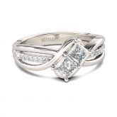Jeulia Bypass Princess Cut Sterling Silver Ring