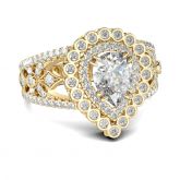 Jeulia Gold Tone Double Halo Pear Cut Sterling Silver Ring