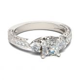 Jeulia Three Stone Princess Cut Sterling Silver Ring