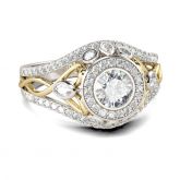 Jeulia Two Tone Halo Round Cut Sterling Silver Ring