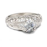 Jeulia Milgrain Scrollwork Round Cut Sterling Silver Ring