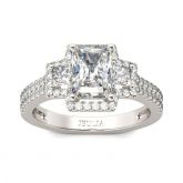 Jeulia Three Stone Halo Radiant Cut Sterling Silver Ring