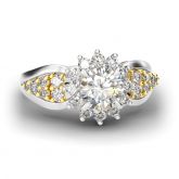 Jeulia Floral Halo Round Cut Sterling Silver Ring