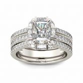 Interchangeable Halo Radiant Cut Sterling Silver Ring Set