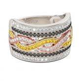 Jeulia Tri-Tone Round Cut Sterling Silver Women's Band