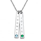 Engraved Vertical Bar Necklace With Stones Sterling Silver