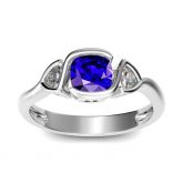 Three Stone Cushion Cut Sterling Silver Ring