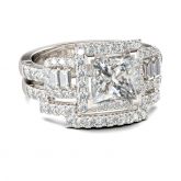 Halo Princess Cut Sterling Silver Ring Set