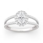 Moissanite Split Shank Halo Oval Cut Gold Ring
