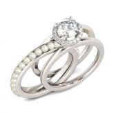 Jeulia Halo Round Cut With Faux Pearl Sterling Silver Ring Set