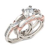 Jeulia Milgrain Interchangeable Round Cut Sterling Silver Ring Set
