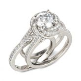 Floral Halo Round Cut Interchangeable Sterling Silver Ring Set