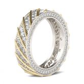 Two Tone Diagonal Round Cut Sterling Silver Women's Wedding Band