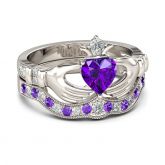 Jeulia Heart Cut Claddagh Ring Set