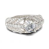 Milgrain Scrollwork Round Cut Sterling Silver Ring