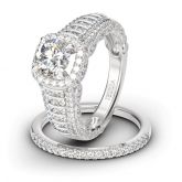 Sparkling Halo Round Cut Sterling Silver Ring Set