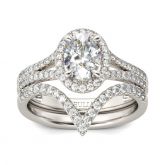 Split Shank Halo Oval Cut Sterling Silver Ring Set