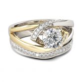 Two Tone Interwoven Round Cut Sterling Silver Ring Set