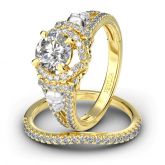 Halo Round Cut Sterling Silver Skull Ring Set
