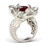 Red Cushion Cut Sterling Silver Mermaid Ring