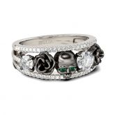 Floral Design Round Cut Sterling Silver Skull Ring