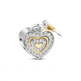 Two Tone Heart Charm Sterling Silver