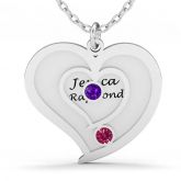 Two Heart Engraved Necklace with Birthstones Sterling Silver