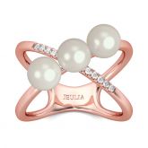 Jeulia Crossover Cultured Pearl Sterling Silver Ring