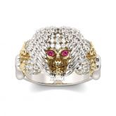 Feather Round Cut Sterling Silver Skull Ring