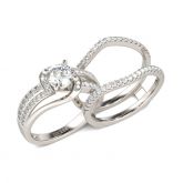 Bypass Round Cut Sterling Silver Ring Set