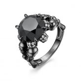 Black Round Cut Sterling Silver Skull Ring