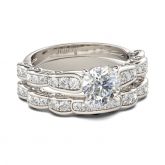 Art Deco Round Cut Sterling Silver Ring Set