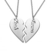 Engraved Couple Heart Necklace Sterling Silver