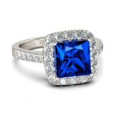 Halo Princess Cut Sterling Silver Ring