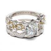 Milgrain Wavy Princess Cut Sterling Silver Ring Set