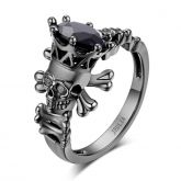 Jeulia Fancy Black Round Cut Sterling Silver Skull Ring