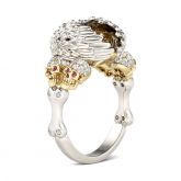Feather Round Cut Sterling Silver Skull Ring