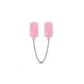 Pink Heart Safety Chain Sterling Silver
