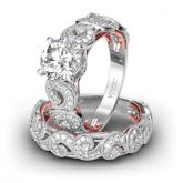 Vintage Scrollwork Round Cut Sterling Silver Ring Set
