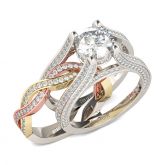 Three Tone Round Cut Sterling Silver Ring Set
