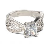 Filigree Princess Cut Sterling Silver Ring