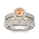 Halo Round Cut Sterling Silver Ring Set