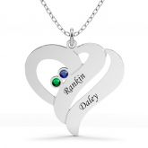 Two Heart Family Necklace with Birthstones Sterling Silver