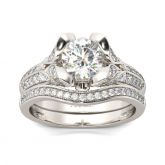 Tulip Design Round Cut Sterling Silver Ring Set